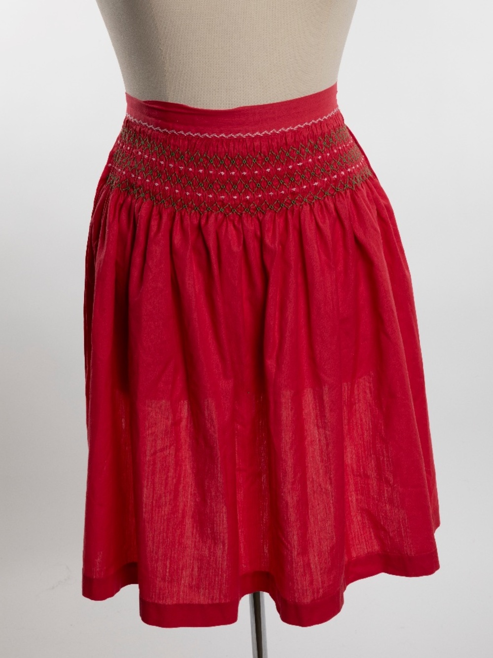 Vintage Red Apron Women Flower Embroidery